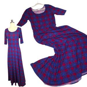 LuLaRoe Ana Dress XL Red Blue Geometric Boho Maxi Soft Summer Bohemian